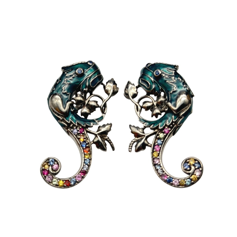 MCL Matthew Campbell Laurenza Enamel Chameleon Earrings Multi Color Sterling 925